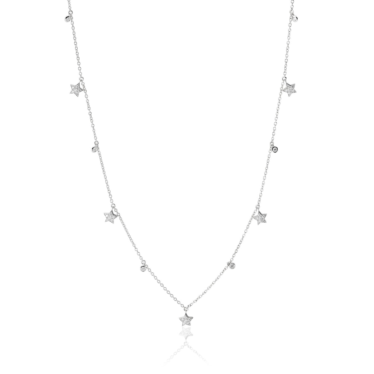 Star and Bezel-Set Diamond Pendant Necklace — White Gold — LTJ-NEC-005