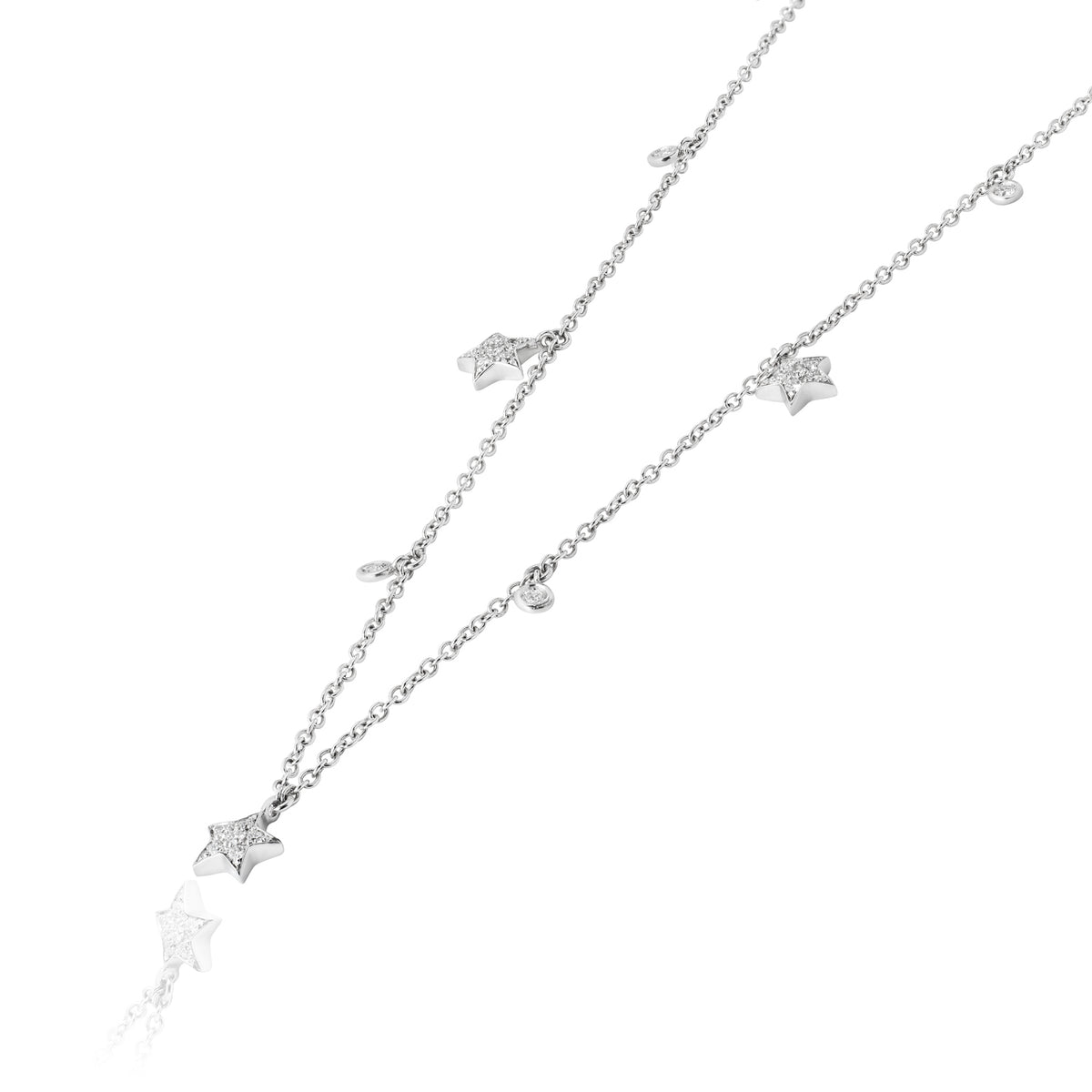 Star and Bezel-Set Diamond Pendant Necklace — White Gold — LTJ-NEC-005