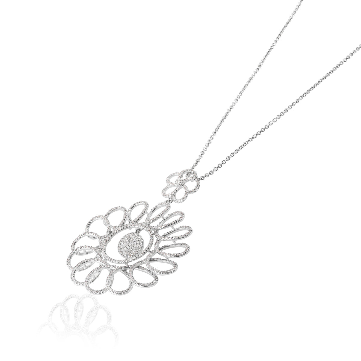 14k White Gold Sunflower Pendant Necklace