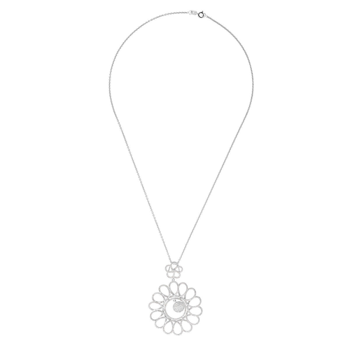 14k White Gold Sunflower Pendant Necklace