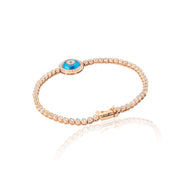 Diamond  Bracelet with Blue Eye Stone Accent in Rose Gold