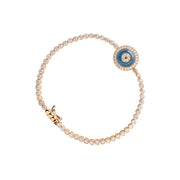 Diamond  Bracelet with Blue Eye Stone Accent in Rose Gold