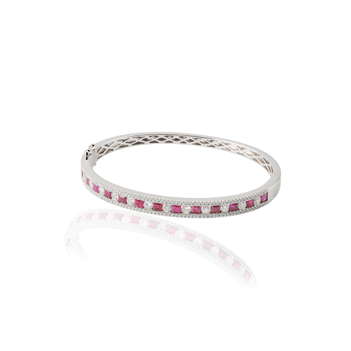 Dazzling Ruby Gemstone White Gold Cuff Bracelet - 13483szzo